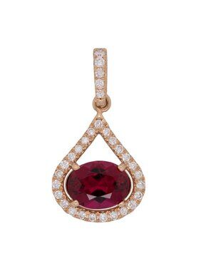 Oval 1Ct Rubellite Tourmaline Pendant with Natural Diamond Accents in 14K Gold